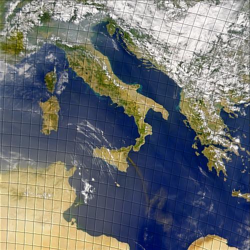 quad-sphere level 7 bin boundaries over the central Mediterranean