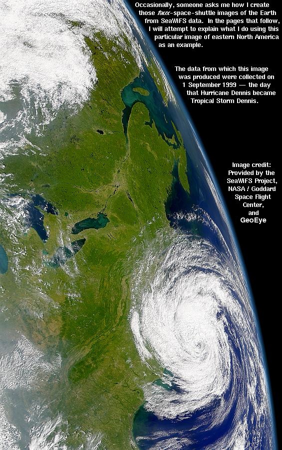 Introduction to pages that follow on SeaWiFS image of Hurricane Dennis