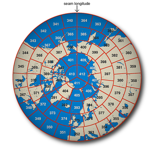 north polar stereographic map showing L3 bin boundaries