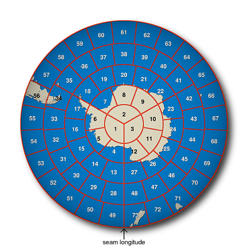 south polar stereographic map showing L3 bin boundaries