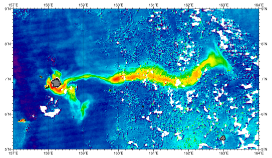 chlorophyll concentrations around the Senyavin Islands on 11 October 2013