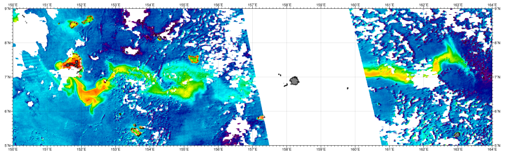 chlorophyll concentrations in Micronesia on 12 October 2013