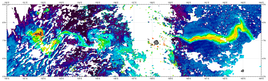 chlorophyll concentrations in Micronesia on 13 October 2013