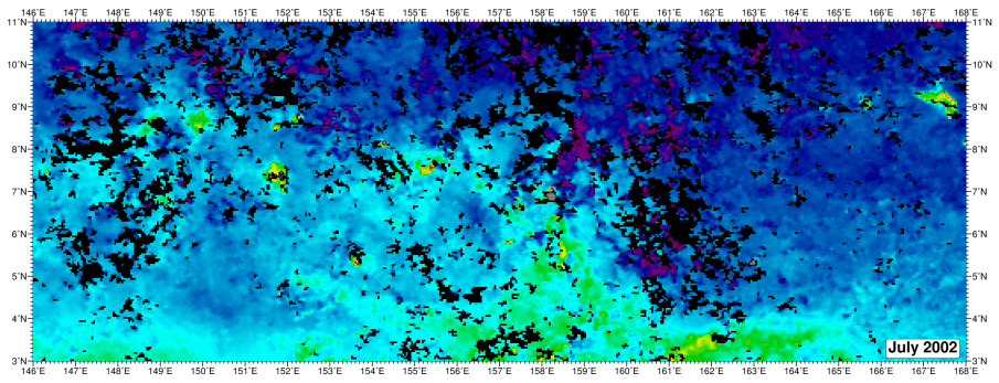 animation of 136 monthly chlorophyll composites over Micronesia